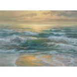Berk. Coastal sunset scene, oil on canvas, signed, 48cm x 69cm.