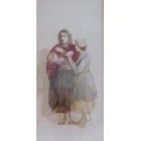 19thC School. Female figures with baby, watercolour, unsigned, dated 1864, 22cm x 11cm.