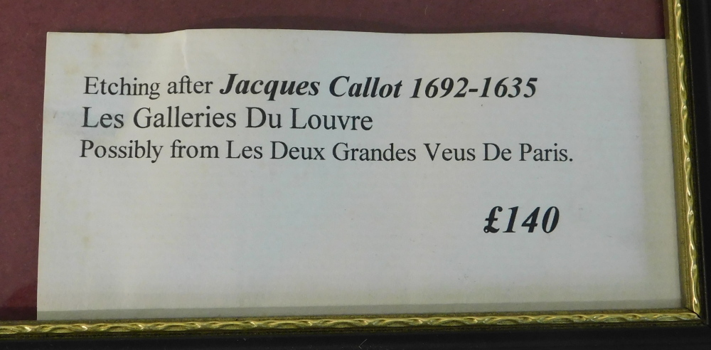 After Jacques Callot. Les Gallies Du Lourvre, framed and mounted etching, 16cm x 33cm. - Bild 5 aus 6