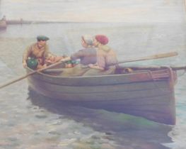 James Calvert Smith (1878-1962). Figures in a rowing boat, oil on canvas, signed, 44cm x 55cm.