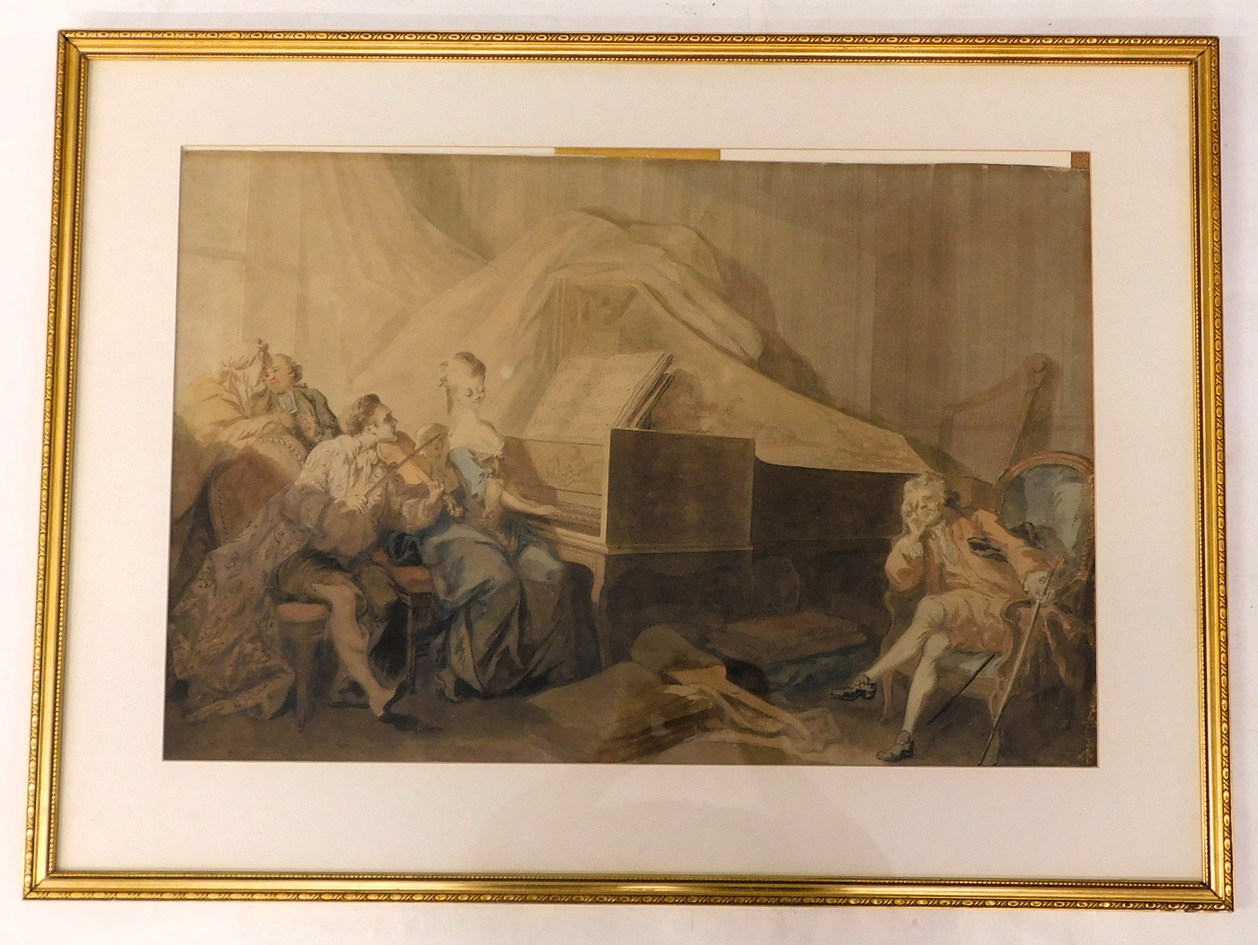 Attributed to Jean-Honoré Fragonard (1732-1806). The Music Lesson, watercolour, unsigned, 41.5cm x 6 - Image 2 of 3