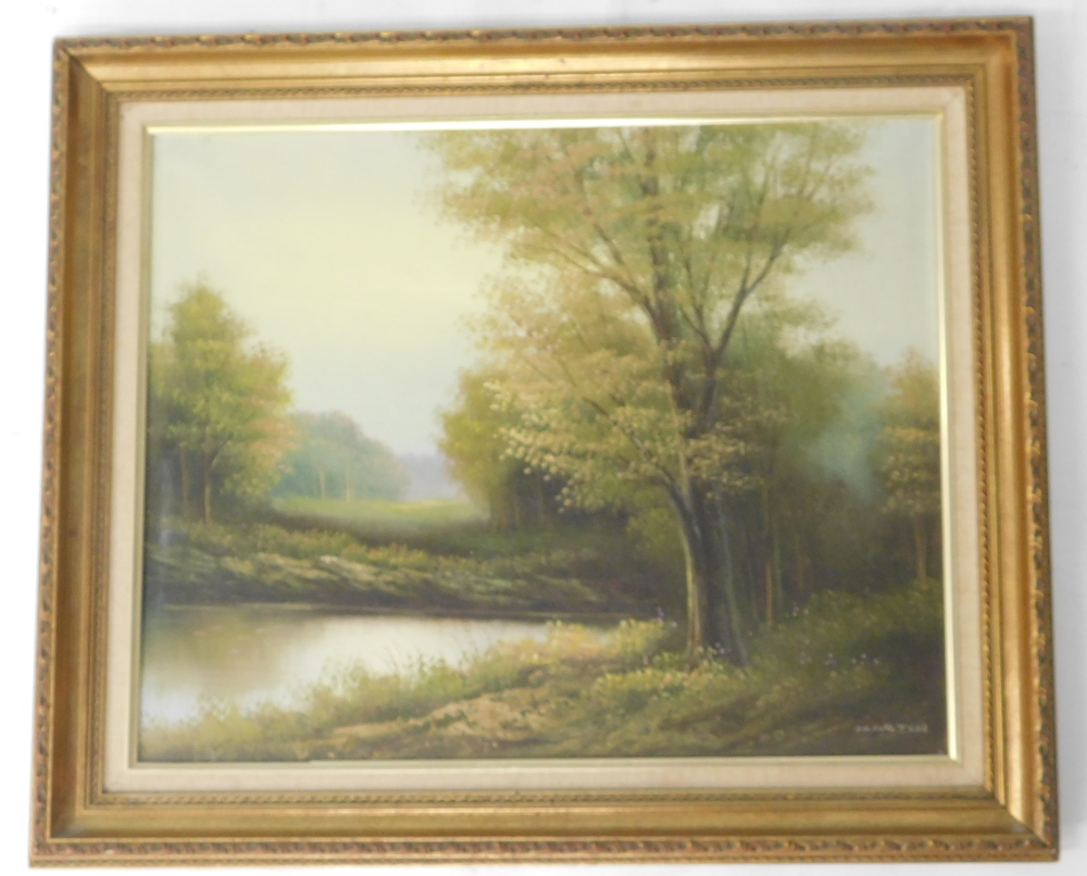 Martin. Woodland river, oil on canvas, signed, 40cm x 50cm. - Image 2 of 4