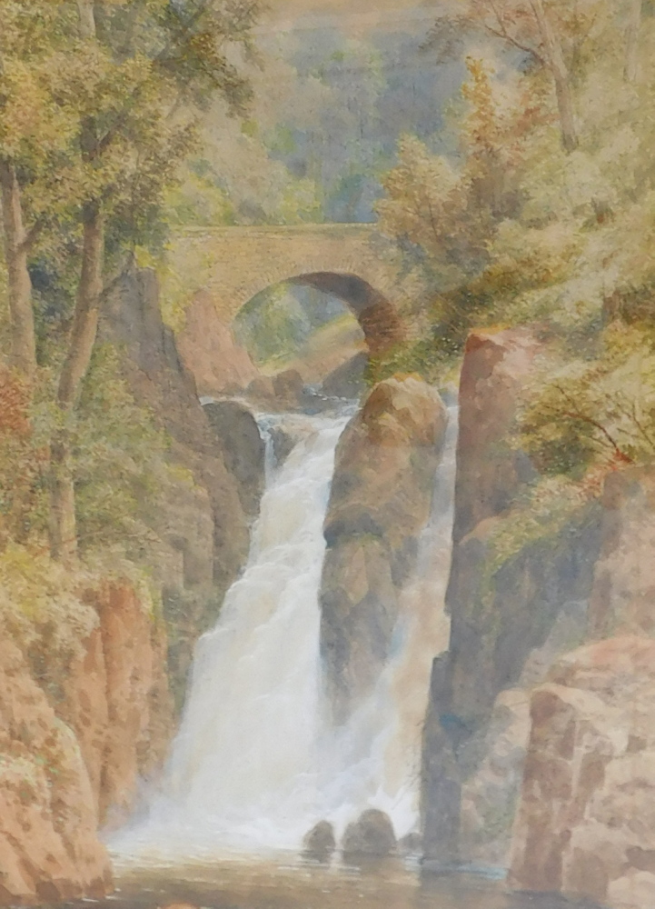 George Law (exh. 1880-1890). Beetholme waterfall, watercolour, 44.5cm x 33cm.