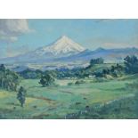Bernard Aris (1887-1977). Mount Egmont, oil on board, signed and dated 1961, 29cm x 39cm.