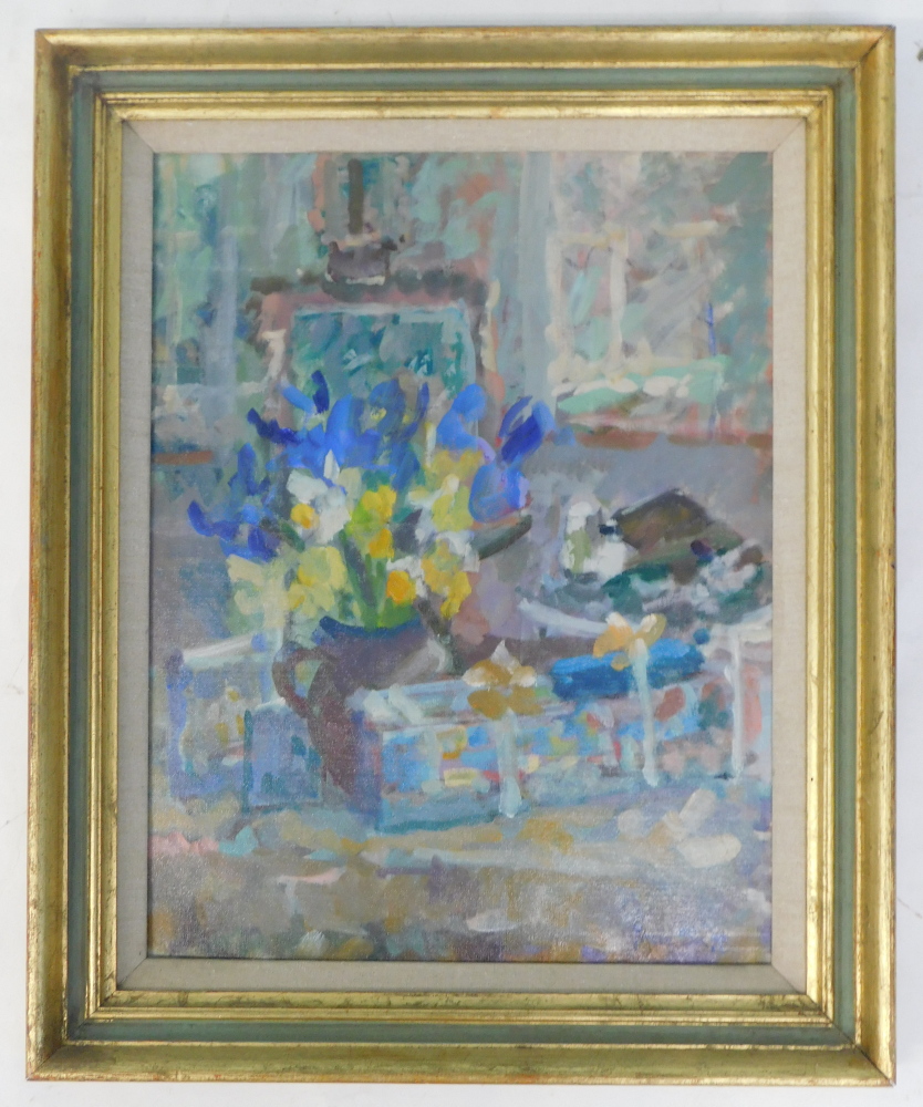 Pru Sapp. Spring Celebration, oil on board, signed, 44cm x 33cm. Label verso. - Image 2 of 5