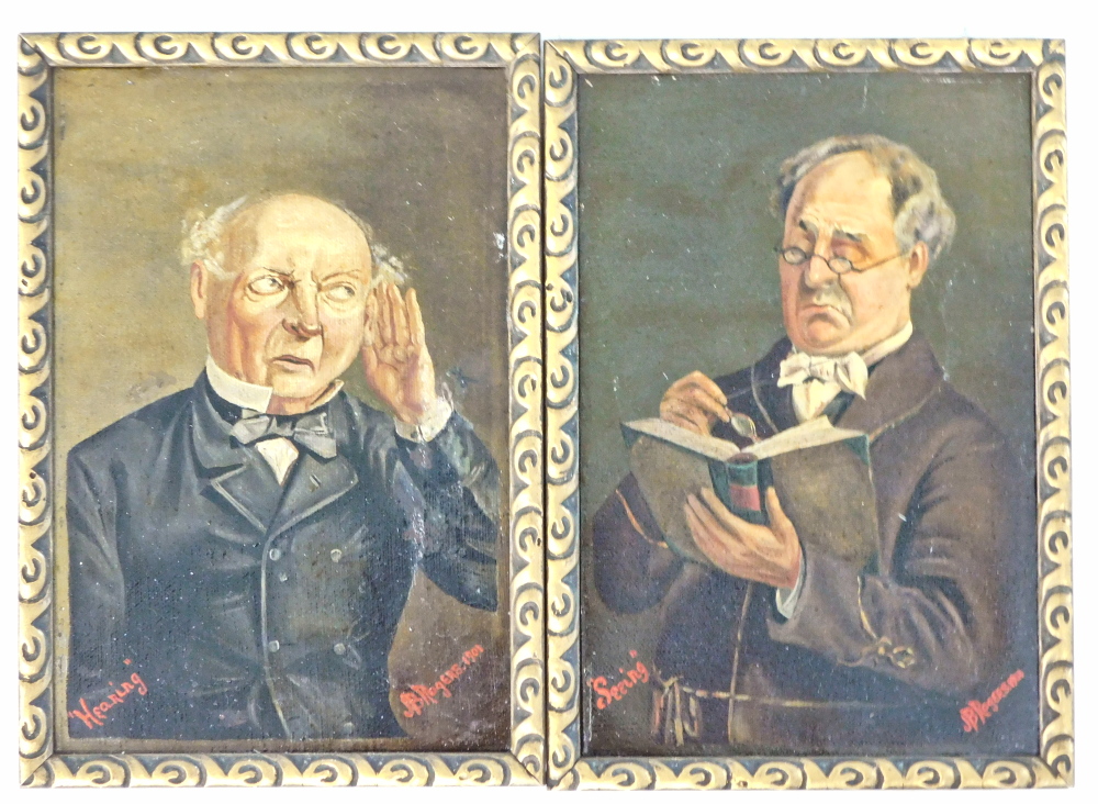 J.B. Rogers. Seeing, hearing, oil on canvas - pair, signed, titled and dated 1901, 22cm x 15cm (2).