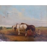 19thC British School. Farmers with working horse, oil on canvas, 35cm x 44cm. (AF)
