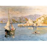 Rudolf Negely (1883-1950). Coastal scene with boats, oil on canvas, signed, 59cm x 79.5cm.