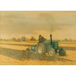 Robin Wheeldon (b.1945). Ploughing, artist signed coloured print, 26cm x 34cm.