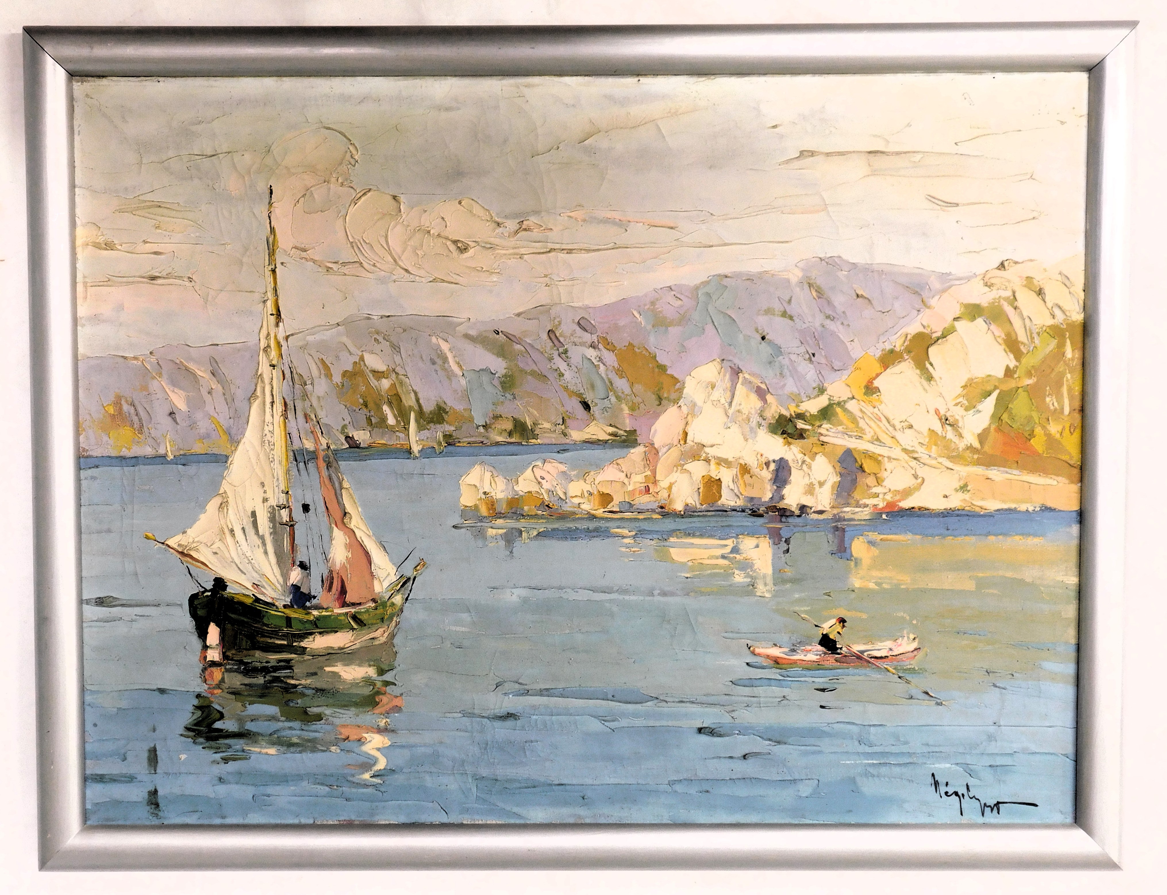 Rudolf Negely (1883-1950). Coastal scene with boats, oil on canvas, signed, 59cm x 79.5cm. - Image 2 of 4