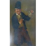 19thC Continental School. Happy drinker, oil on board, 26cm x 20cm.