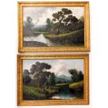 19thC British School. River landscape, oil on canvas - pair, 49cm x 74cm.