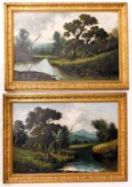 19thC British School. River landscape, oil on canvas - pair, 49cm x 74cm.
