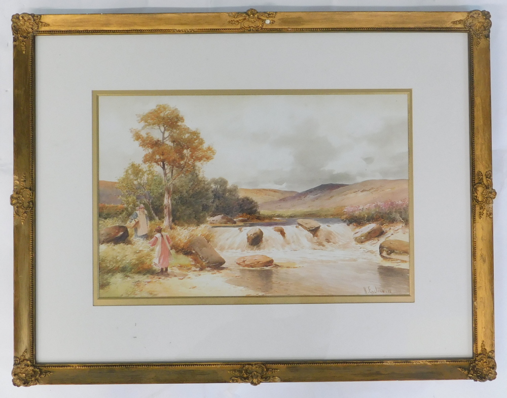 Harold M. English (1890-1953). Young girls by a stream, watercolour, signed and dated (19)10, 28cm x - Image 2 of 5