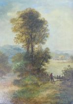 T. Cawley (19thC/20thC). Country landscape - harvest time, oil on canvas, signed, 30cm x 22cm.