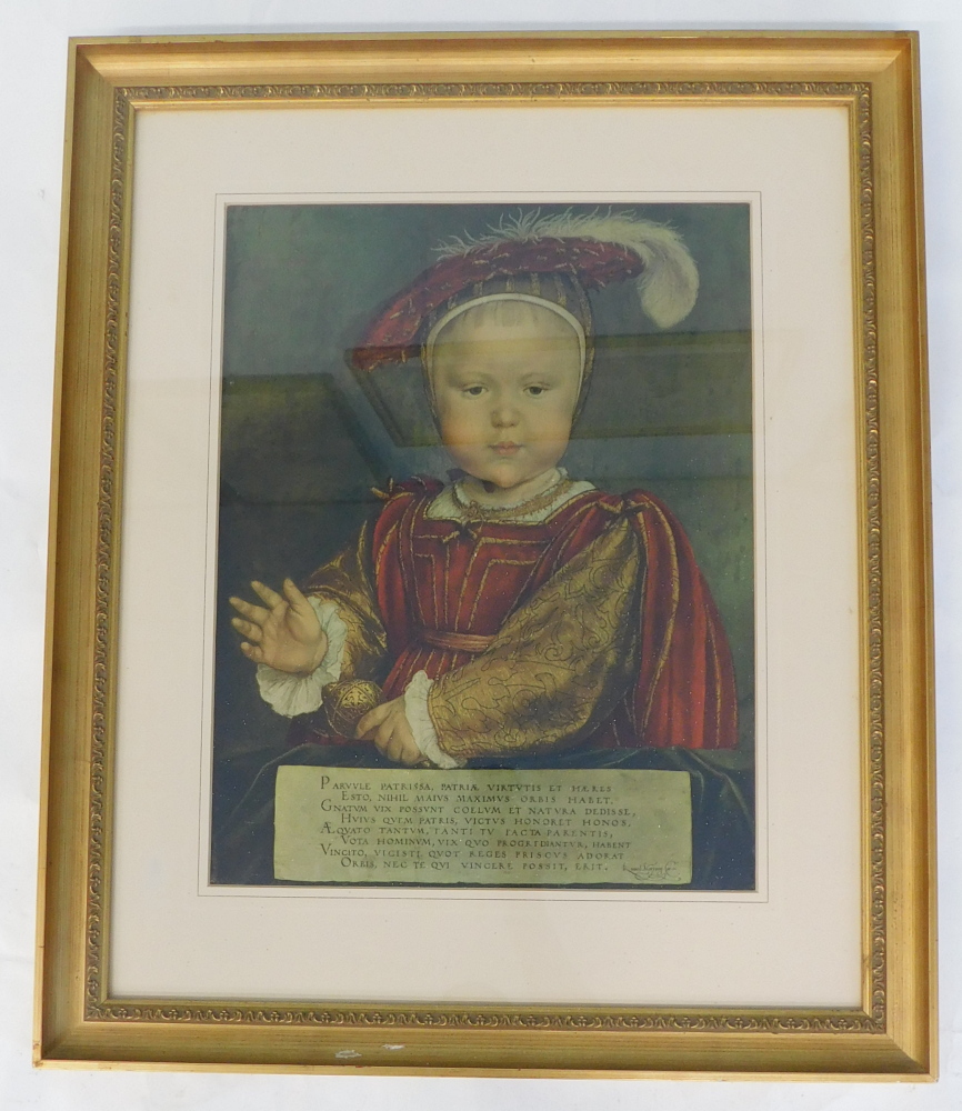After Holbein. Edward VI as Prince of Wales, framed and mounted coloured print, 55cm x 42cm. - Bild 2 aus 5