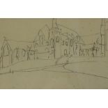 Bernard Kay (1927-2021). Church study, drawing, initialled, 24cm x 34cm.