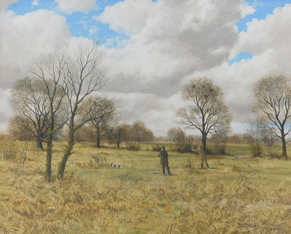 Nicholas Mace (b.1949). Pheasant shooting, oil on canvas, signed, 40cm x 49.5cm.