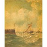 19thC British School. Sailing ships off coast, oil on canvas, 29cm x 24cm.