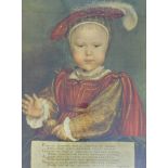 After Holbein. Edward VI as Prince of Wales, framed and mounted coloured print, 55cm x 42cm.