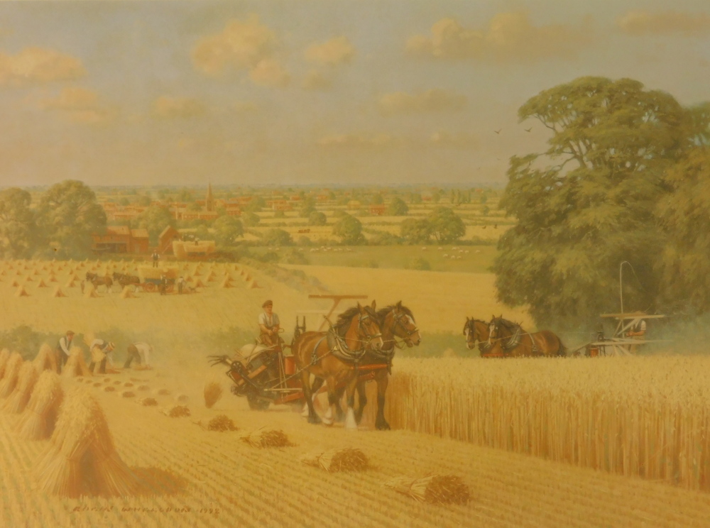 Robin Wheeldon (b.1945). Harvesting, artist signed limited edition coloured print, 226/750, 34cm x 4