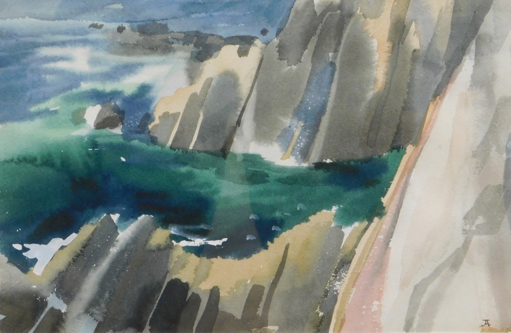 A. Coastal scene, watercolour, signed, 18.5cm x 28cm.