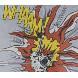 After Roy Lichtenstein. Wham, framed coloured print, 63cm x 74cm.