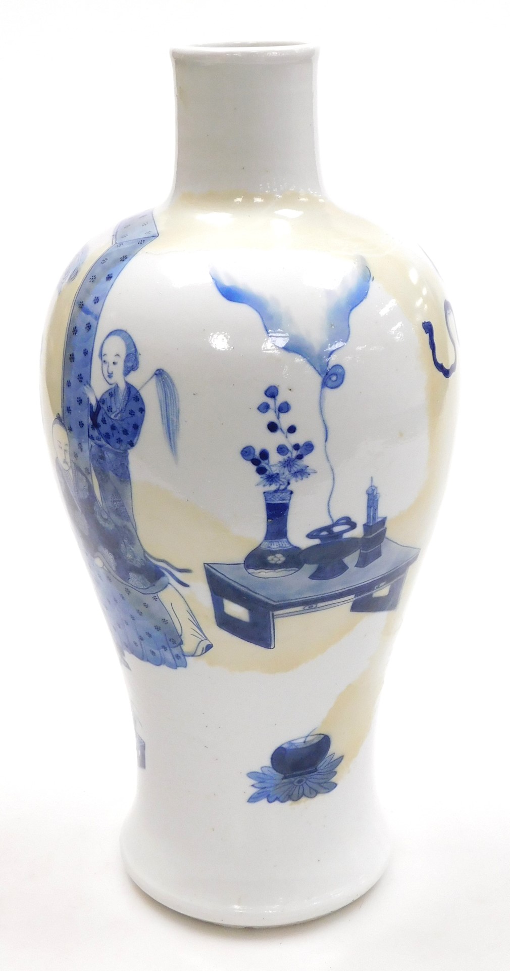 A Chinese porcelain blue and white baluster vase, decorated with figures and Buddhist emblems in an - Image 2 of 6