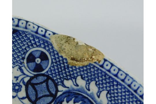 Three 19thC blue and white Willow pattern meat platters, together with a 19thC Staffordshire - Image 2 of 2