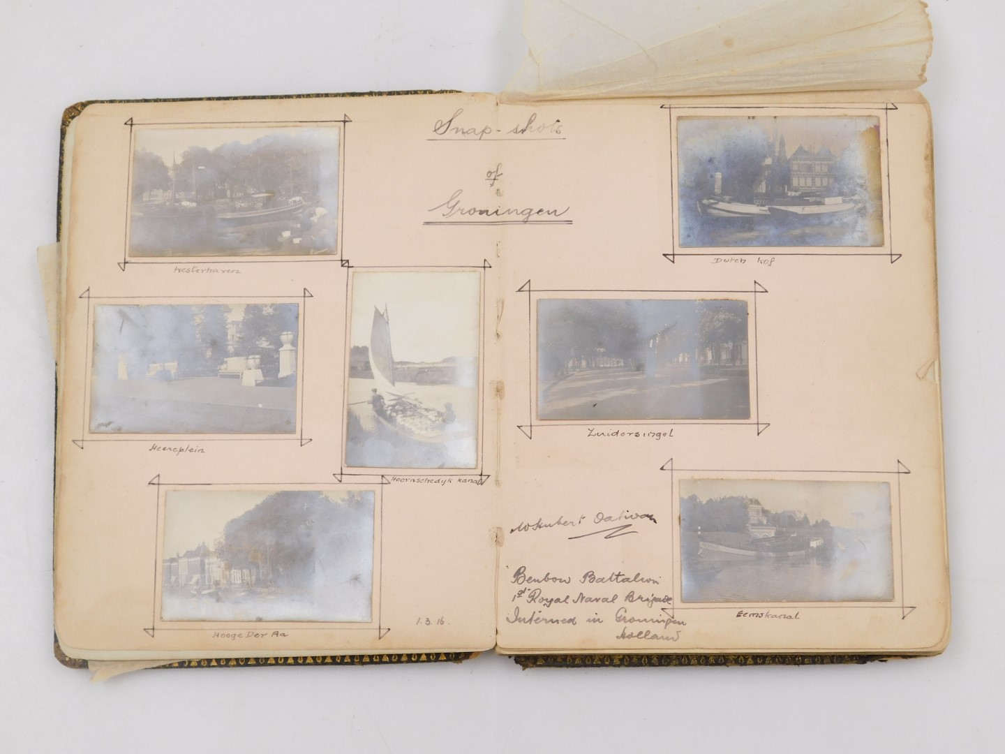 A WWI autograph album, predominantly relating to the Internment camp at Groningen, Holland 1916-17, - Image 4 of 5