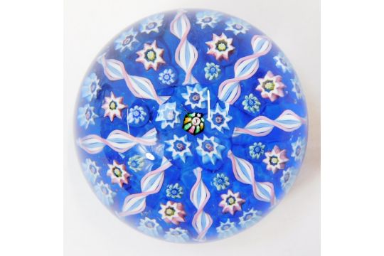 Two John Deacons glass millefiori paperweights, blue ground, each with central initial J cane - Image 3 of 4