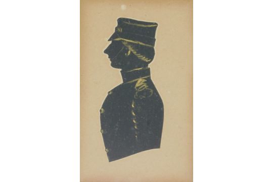 19thC. Two silhouettes in black ink with gilt highlights, depicting a gentleman in top hat and a gen - Image 3 of 4