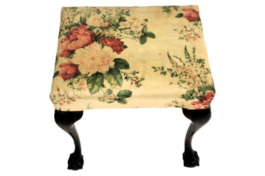 A George III mahogany stool, with floral upholstered seat, raised on cabriole legs, on ball and claw - Image 2 of 2