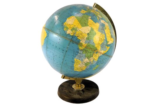 A Philips 12" political challenge globe, on a circular base, 43cm high overall.