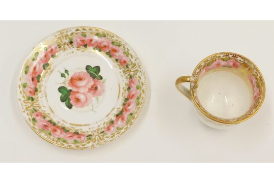 A 19thC Coalport Felspar porcelain cup and saucer, decorated with roses and leaves, printed mark in - Image 3 of 4