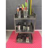 Stainless Steel 3 Shelf Unit with Utensils