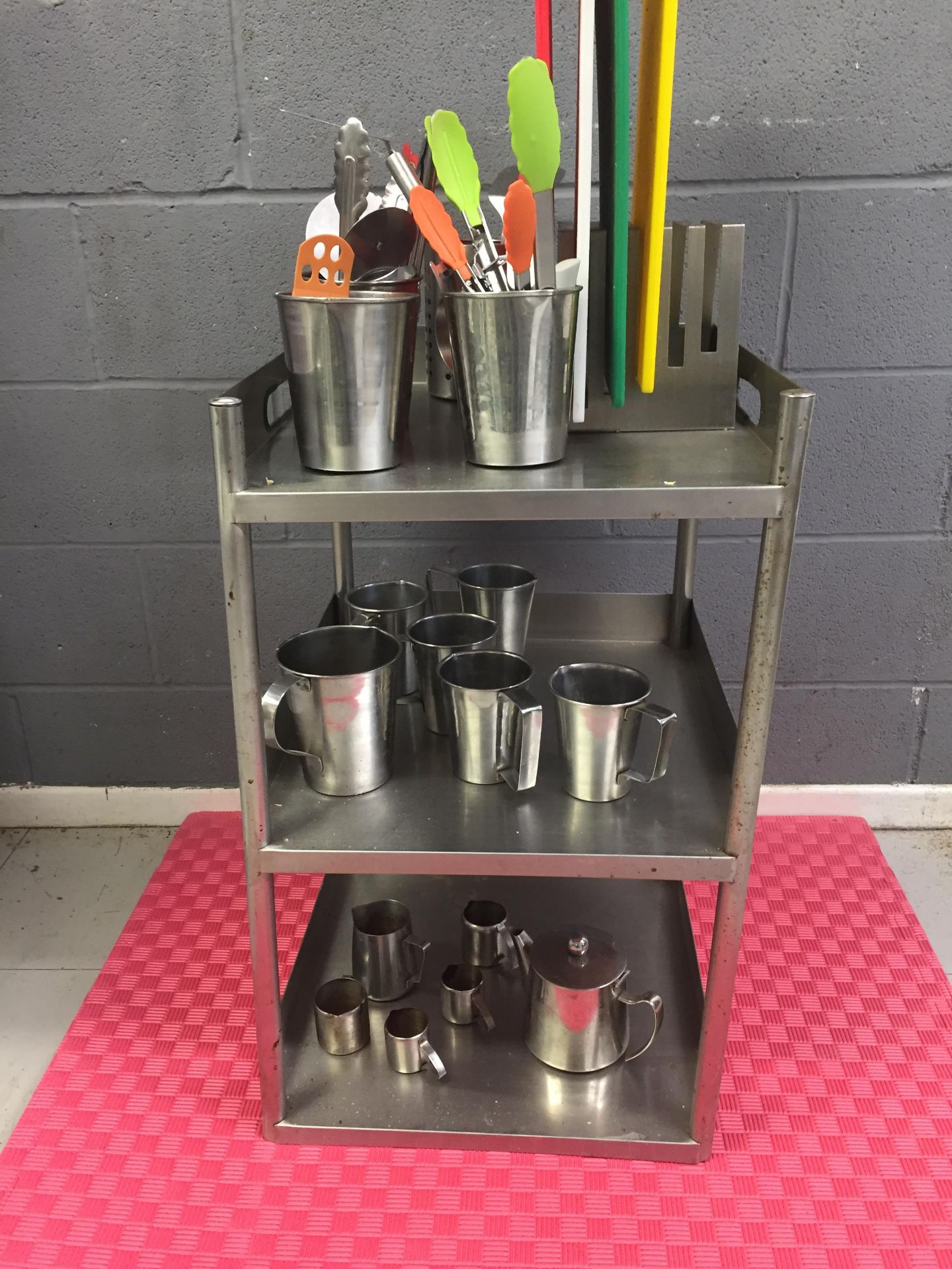 Stainless Steel 3 Shelf Unit with Utensils