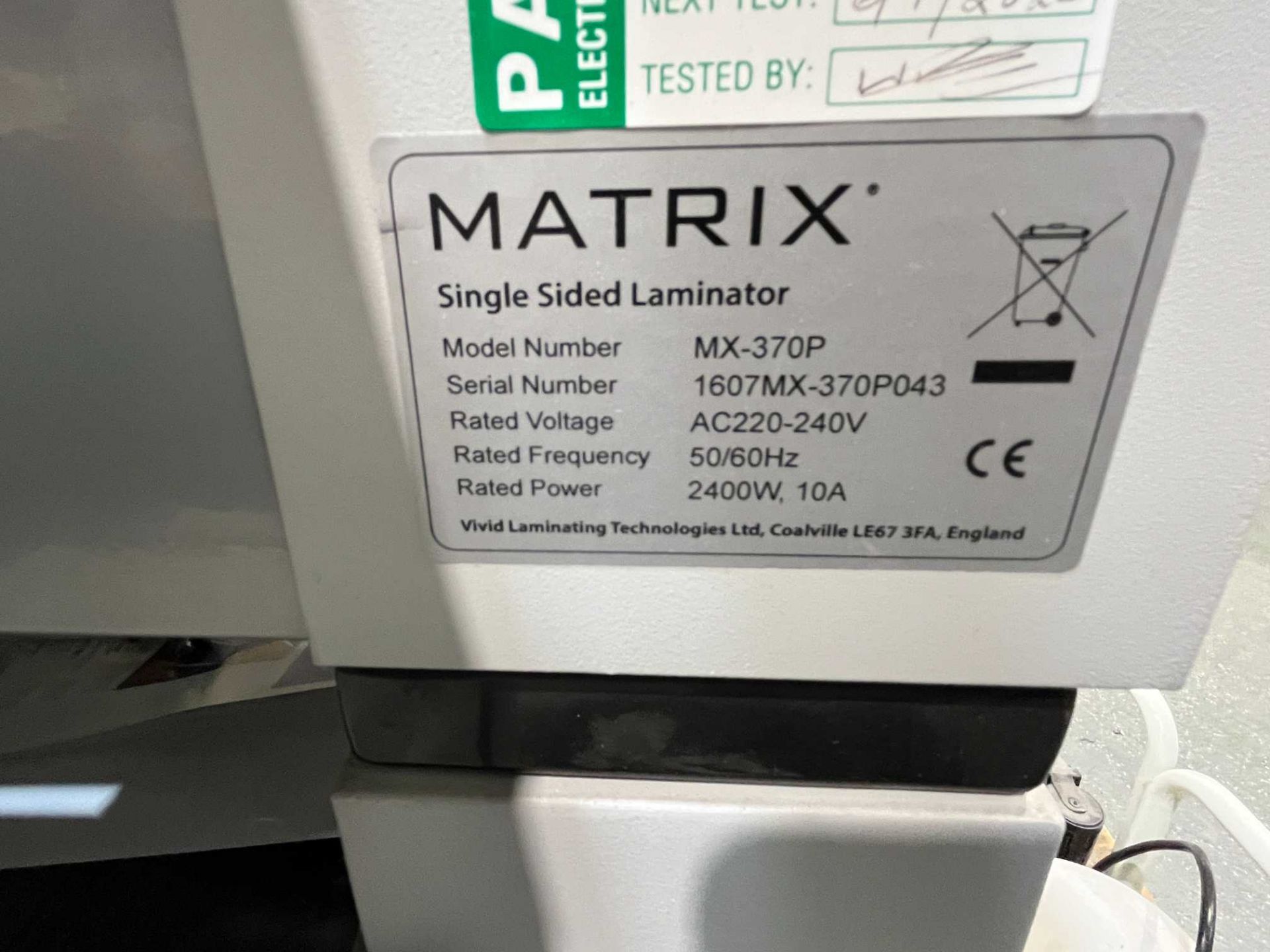 Matrix MX-370P laminator & foiler; Serial No: 1607MX-370P043 (2016?) with Bambi mini compressor (and - Bild 6 aus 8