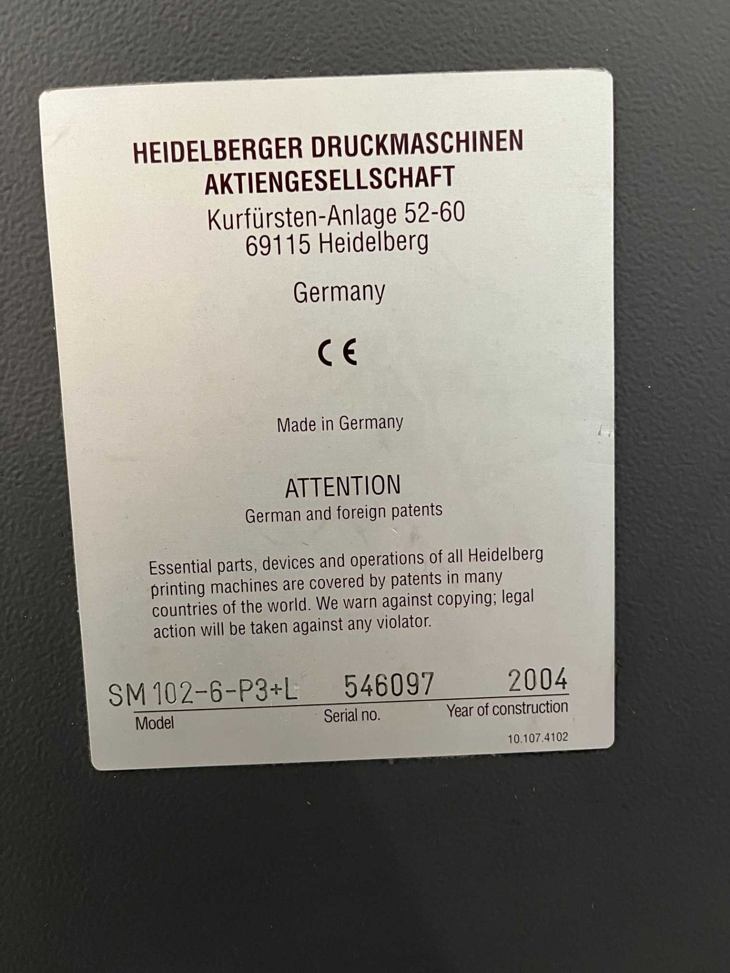 Heidelberg Speedmaster SM102-6-P3 + L six-colour lithographic printing press; Serial No: 546097 ( - Bild 24 aus 35