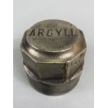 Vintage Car Motor Vehicle threaded brass hub cap relating to Argyll motors, approximately 5.5cm