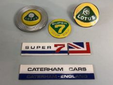 Lotus Sports cars, 2 Bonnet or boot badges one round Super 7 twin cam badge and a super 7 plaque,