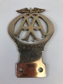 AA Badge, Brass 1920s bar badge serial number 622986 approximately 95mm x 145mm