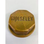 Vintage Car Motor Vehicle threaded brass hub cap relating to Wolseley motors, approximately 6cm