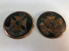 Crossley Motor Company, pre WW2 Enamel on copper radiator badges , one of a Maltese cross on a green