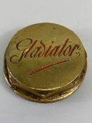 Vintage Car Motor Vehicle threaded brass hub cap relating to Gladiator motors, brass with red