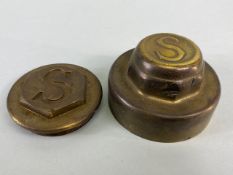 Vintage Car Motor Vehicle 2 threaded brass hub caps relating to Trojan of England motors,