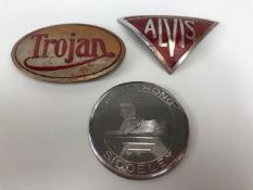 Vintage Vehicle badges, round enamel Armstrong Siddeley, Alvis triangle enamel badge, Oval Trojan