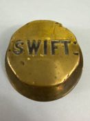 Vintage Car Motor Vehicle threaded brass hub cap relating to swift motors, brass, approximately