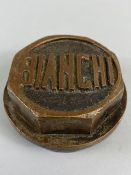 Vintage Car Motor Vehicle threaded brass hub cap relating to Bianchi motors, approximately 5.5cm