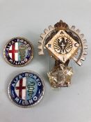 Italian Alfa Romeo bonnet badge enamel on brass, Alfa Romeo Milan, Plastic badge of the same